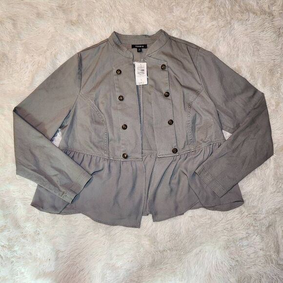 New Torrid Twill Chiffon Mix Military Peplum Jacket - Picture 5 of 12